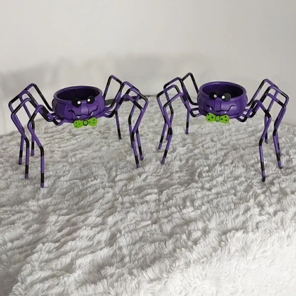 Two Halloween Spider Tea light Candle Holder